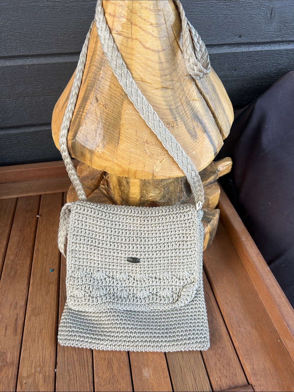 vintage Scala crochet crossbody flap bag.